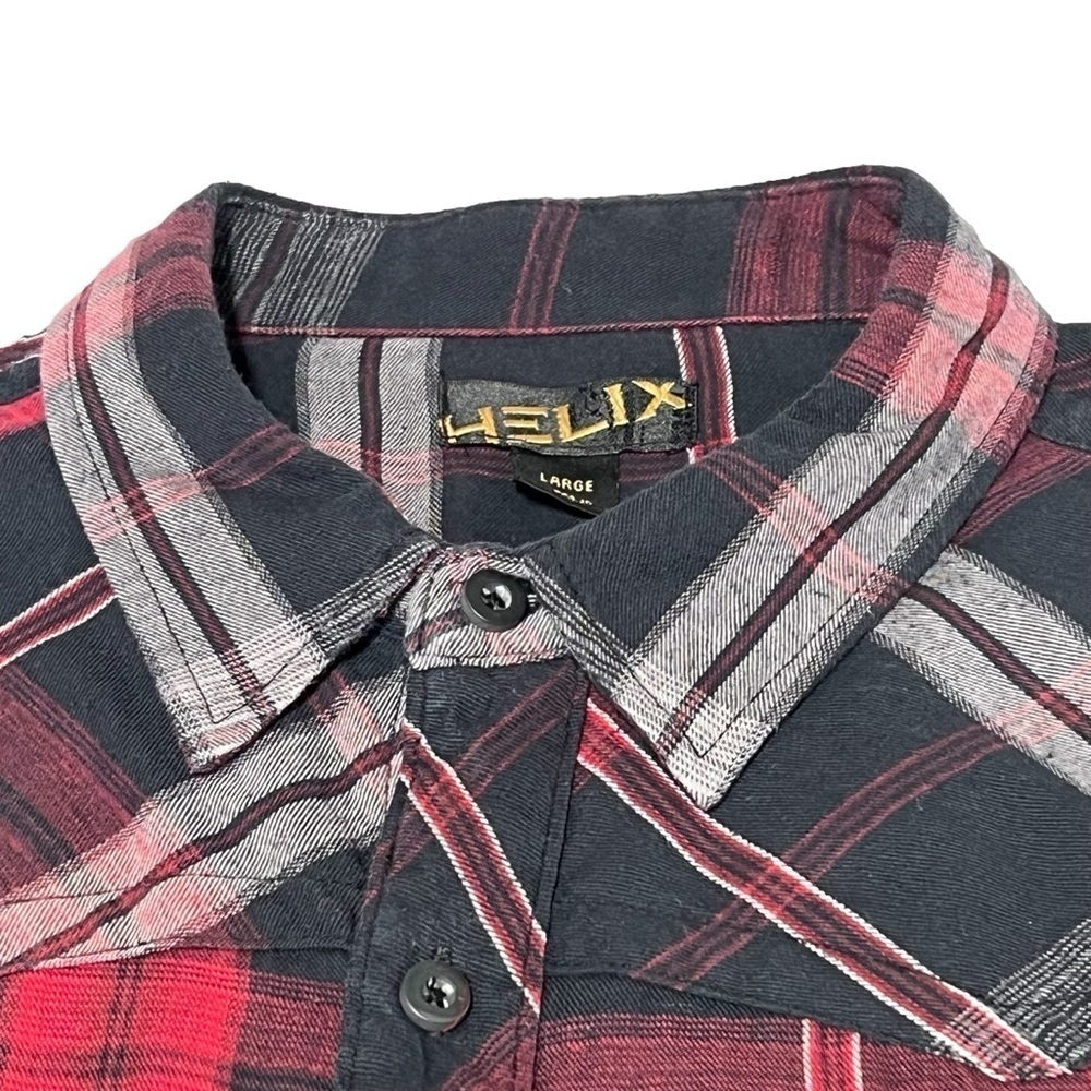 HELIX Western Red Black Plaid Long Sleeve Button Down Men's Shirt Size L - Picture 6 of 16